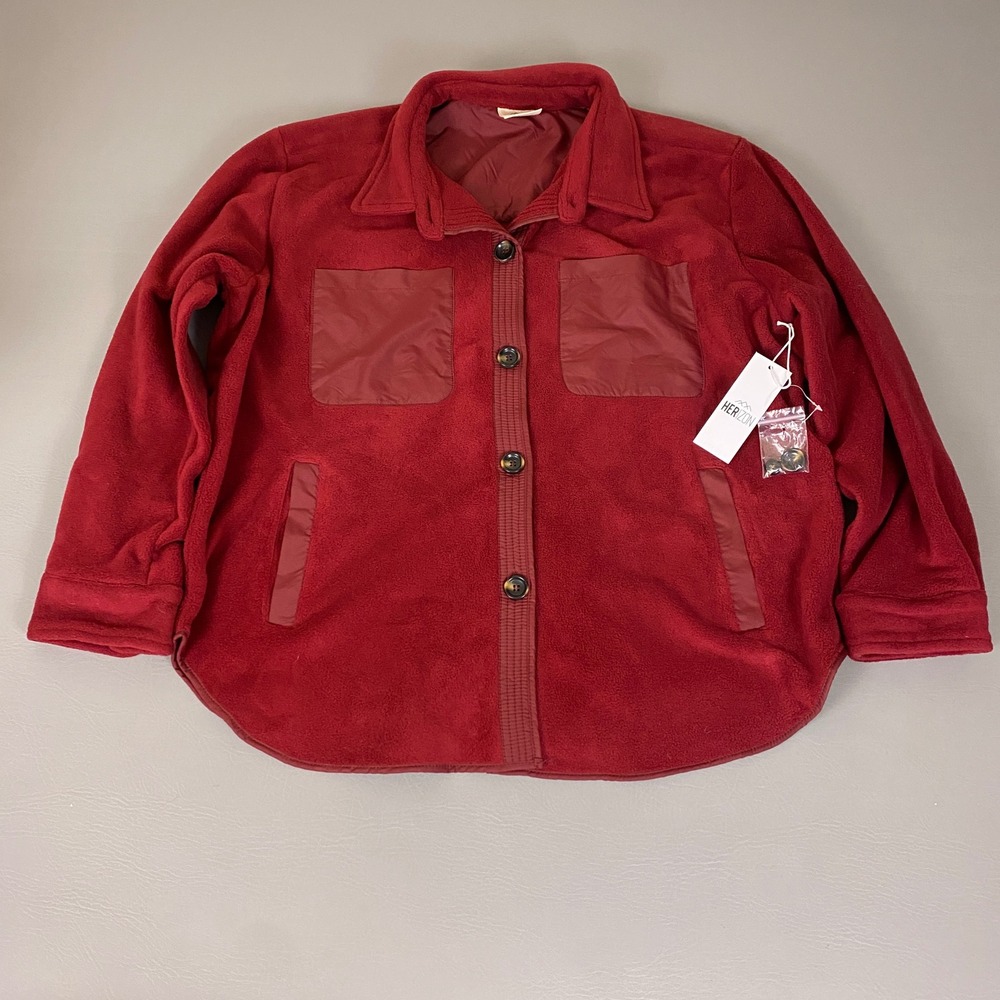Herizon Sherpa Jacket Shacket Getaway Women's Large Red Fleece Button Up New NWT
